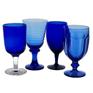 4 Mismatched Cobalt Blue Water Goblets Ice Tea glassware vintage mixed glass
